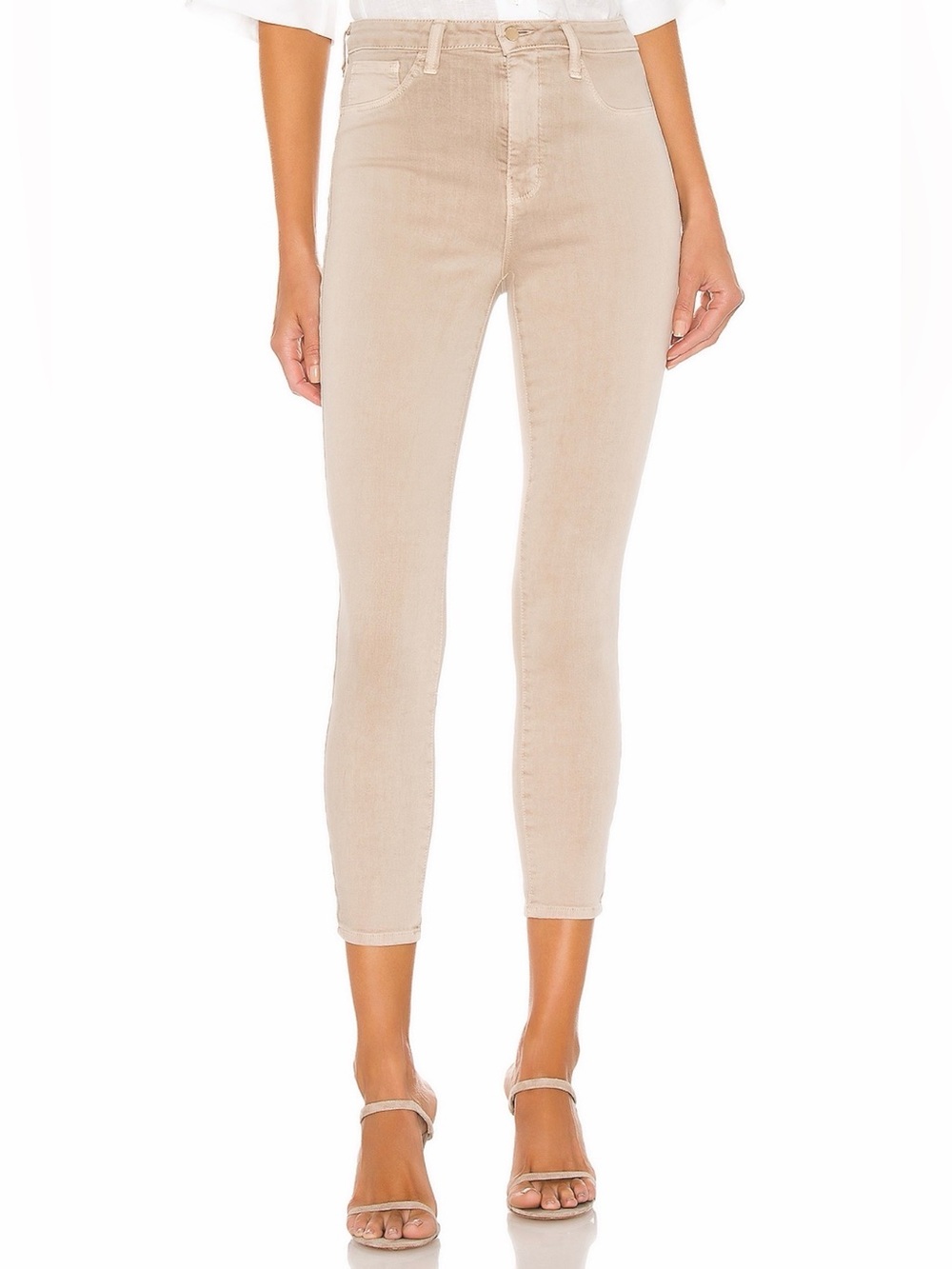 L'AGENCE Slim Cropped Jeans in Light Beige